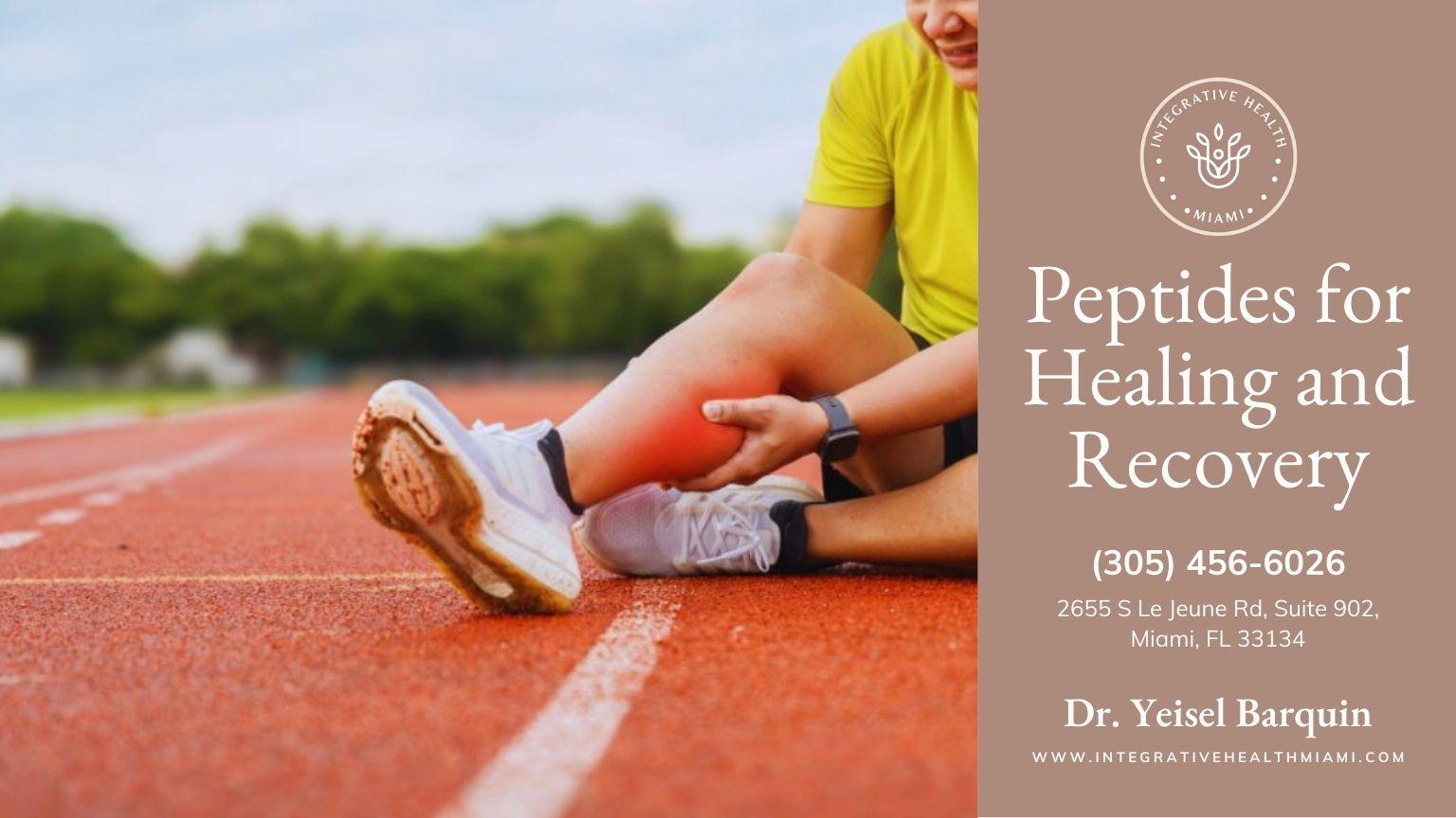 An athlete holding his injured leg shows how peptide therapy helps accelerate healing and recovery from injuries.