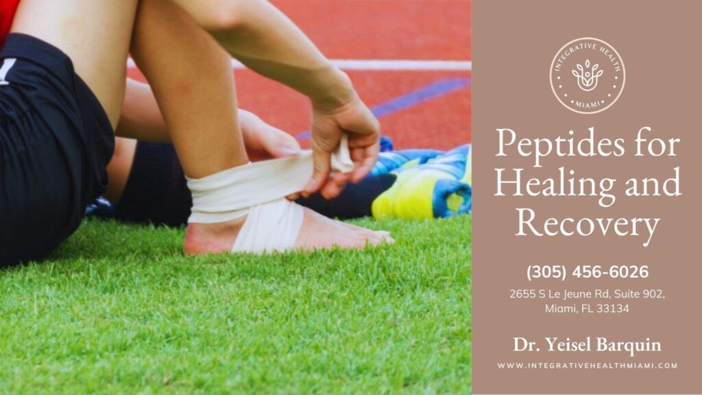 A runner bandaging his foot, demonstrating how peptide therapy aids in recovery from sports injuries.