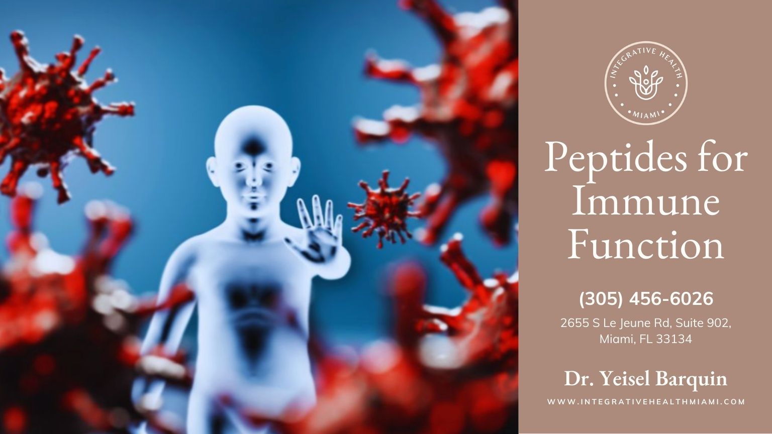 A 3D-rendered digital illustration depicts immune cells attacking a pathogen inside the human body. A translucent human figure with a highlighted digestive system is surrounded by glowing blue and red immune cells and bacteria, symbolizing immune function and response.