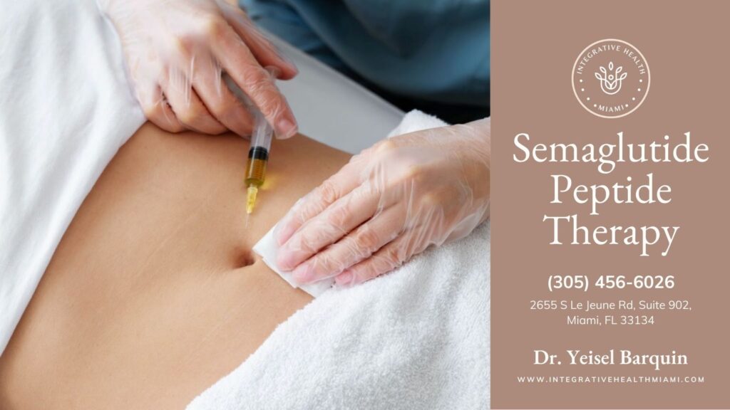 A woman receiving a tirzepatide injection in her stomach from a medical professional at Integrative Health Miami.
