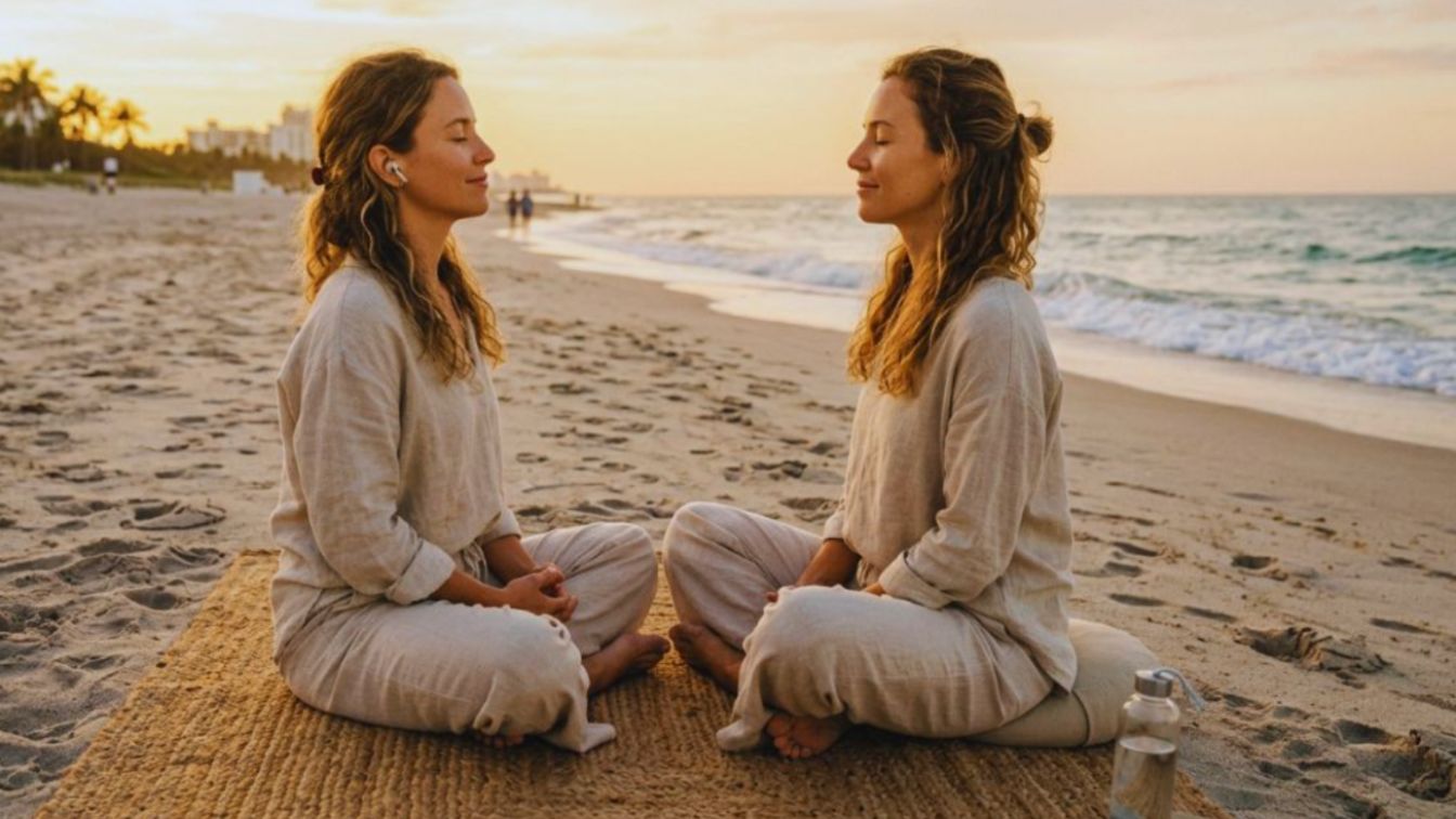A person practicing peaceful oceanfront breathwork exercises to reduce chronic stress and restore natural body energy.